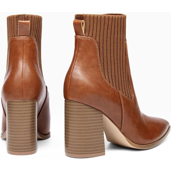 ⚡Women's Brown Ankle Boots Sock Booties Pointed Toe Chunky Stacked High Heel - Picture 4 of 4